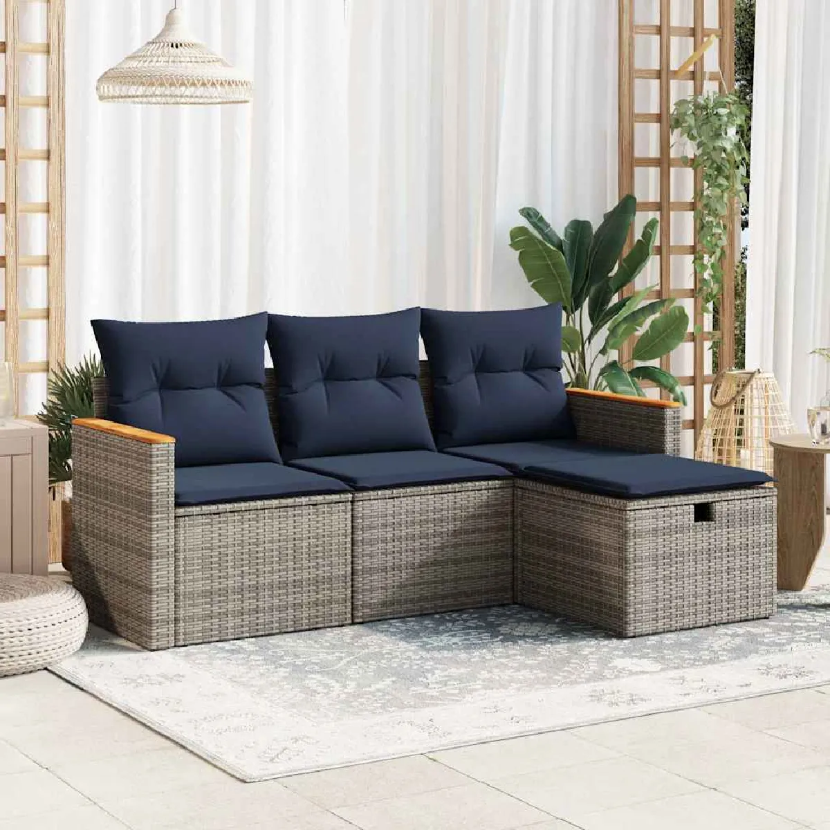 Vidaxl Gris Salon De Jardin 4 Pcs Avec Coussins Résine Tressée