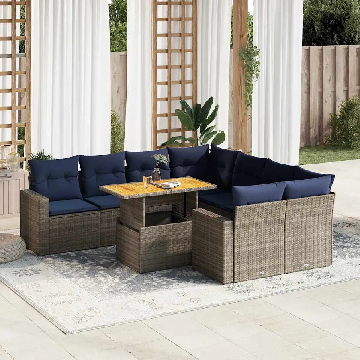vidaXL Salon de jardin 9 pcs avec coussins résine tressée - vue 10