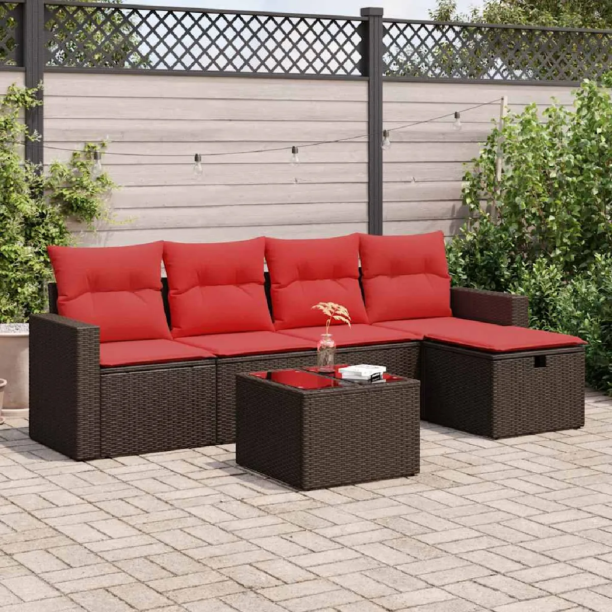 vidaXL Salon de jardin avec coussins 6 pcs marron résine tressée