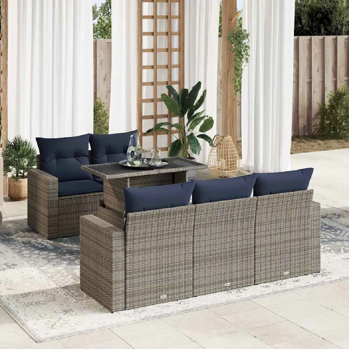 VidaXL - Salon de Jardin Modulable - Résine Tressée - Gris - 6 Pièces - Image 3