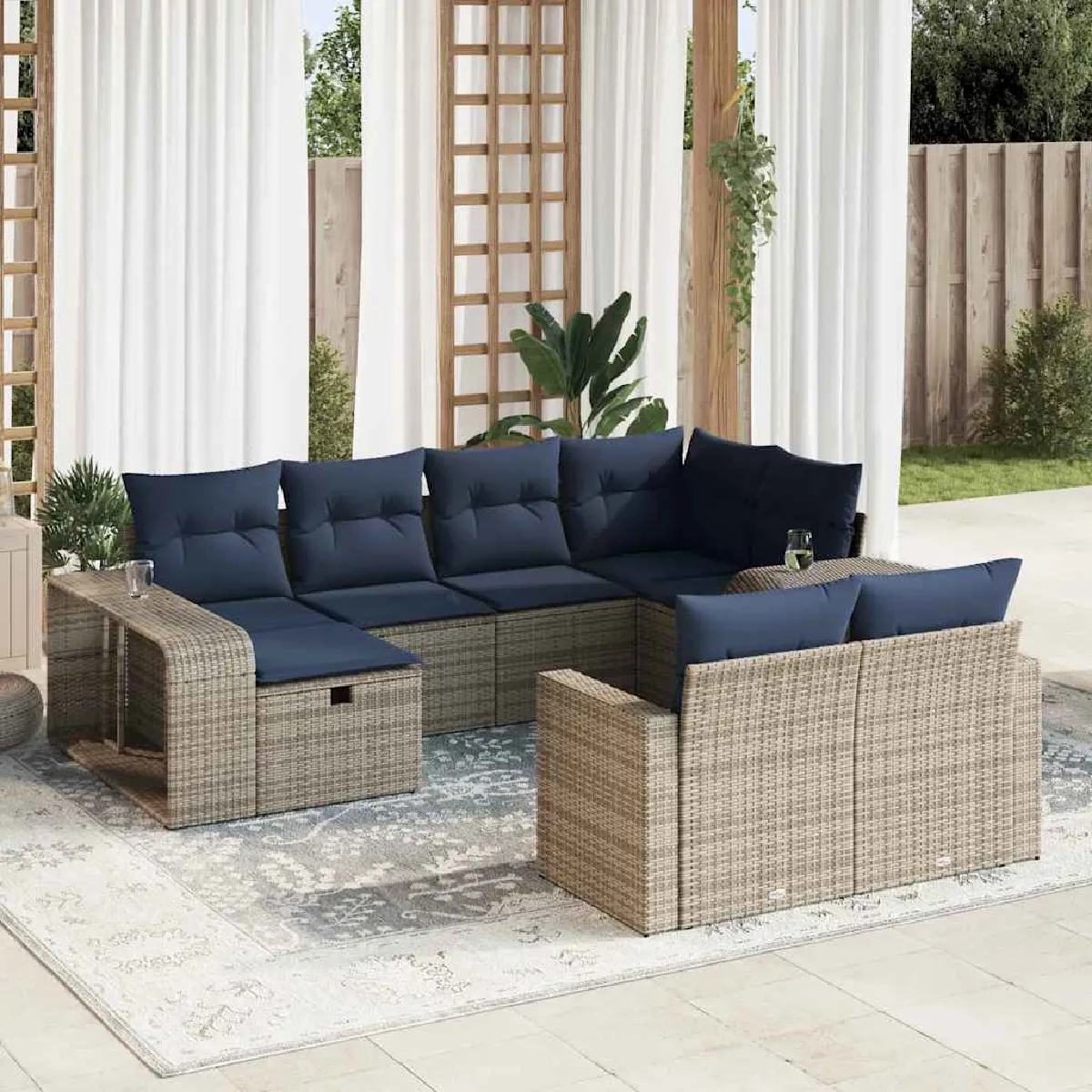 vidaXL Salon de jardin avec coussins 10 pcs gris résine tressée