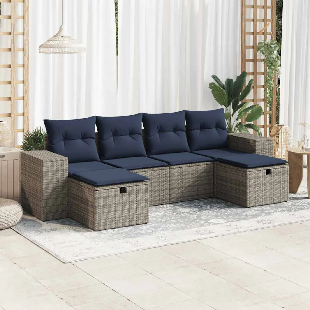 VIDAXL - Salon de jardin - Résine tressée - Gris - 6 pièces - Image 3