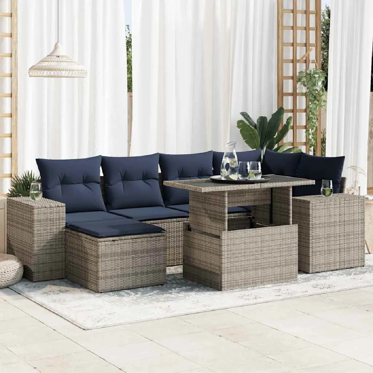 vidaXL Salon de jardin avec coussins 9 pcs résine tressée acacia - vue 6