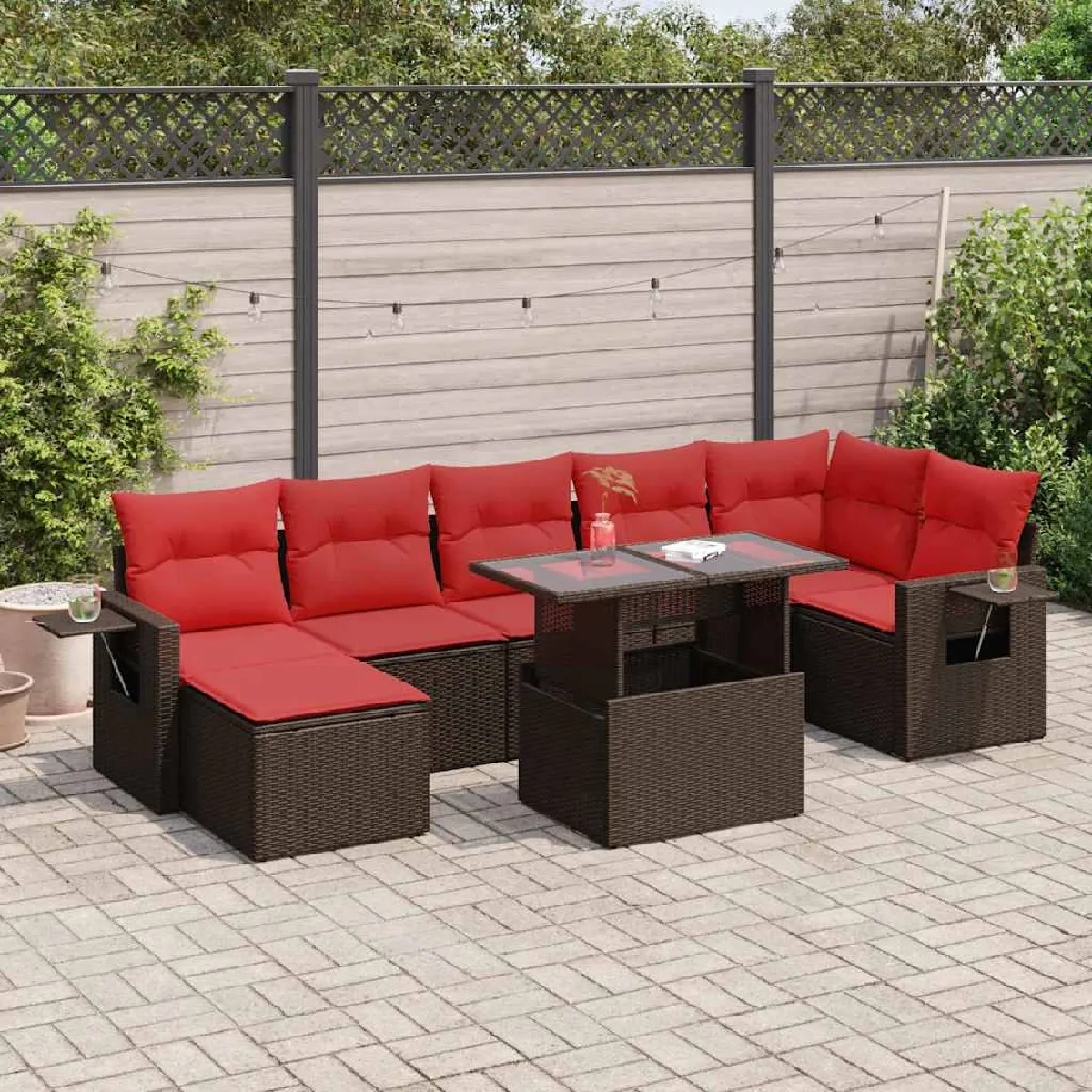 vidaXL Salon de jardin 8pcs avec coussins résine tressée acacia - vue 4