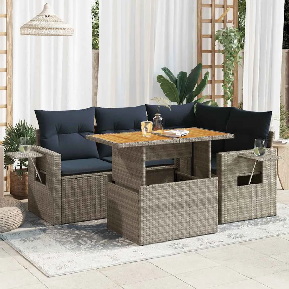 vidaXL Salon de jardin 5 pcs avec coussins résine tressée ensemble de canapés dextérieur ensemble de canapé dangle 3327435 - vue 8