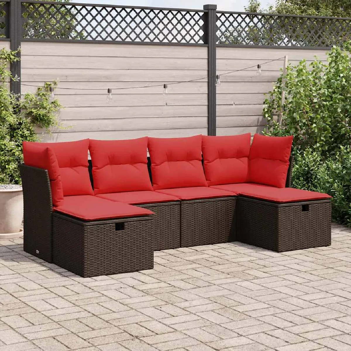 vidaXL Salon de jardin avec coussins 6 pcs résine tressée - vue 9