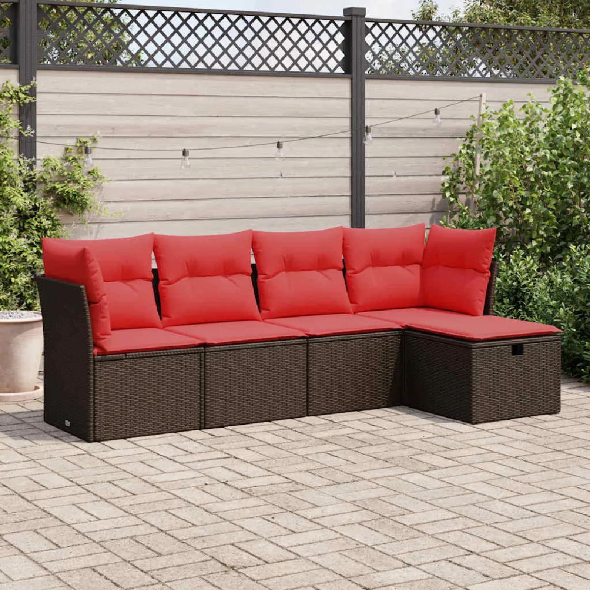 vidaXL Salon de jardin avec coussins 5 pcs marron résine tressée