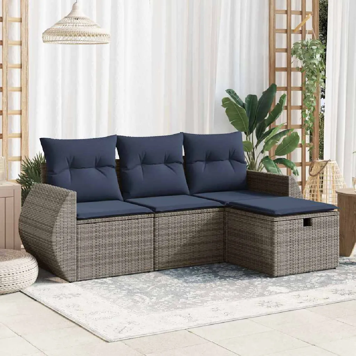 Vidaxl Gris Salon De Jardin 4 Pcs Avec Coussins Résine Tressée