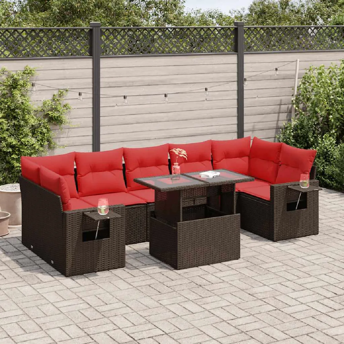 vidaXL Salon de jardin avec coussins 8 pcs résine tressée acacia - vue 7