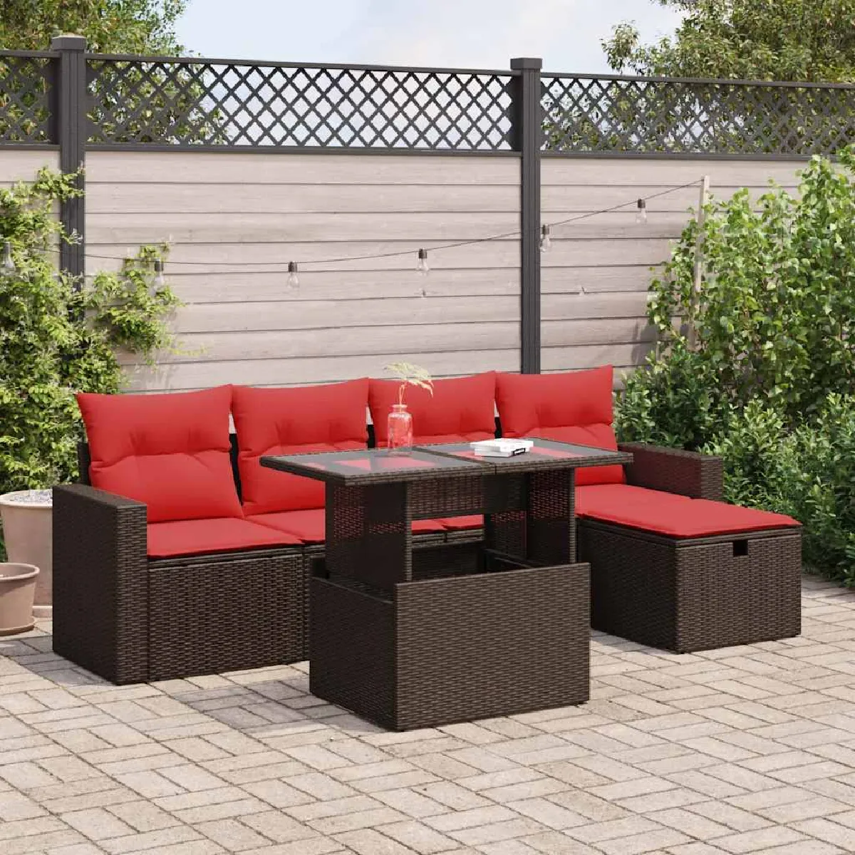 vidaXL Salon de jardin 6 pcs avec coussins résine tressée acacia - vue 7