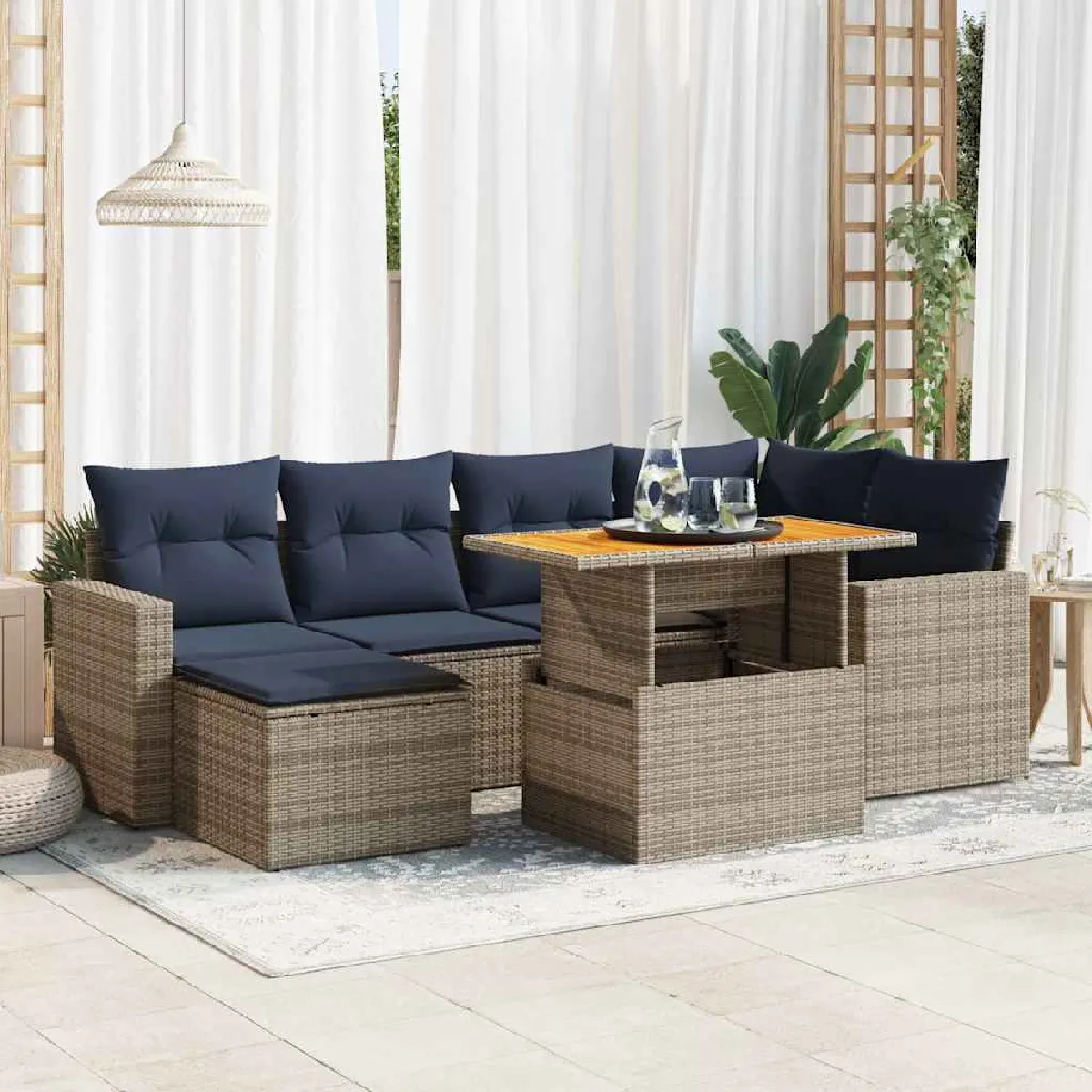 vidaXL Salon de jardin avec coussins 7 pcs gris résine tressée