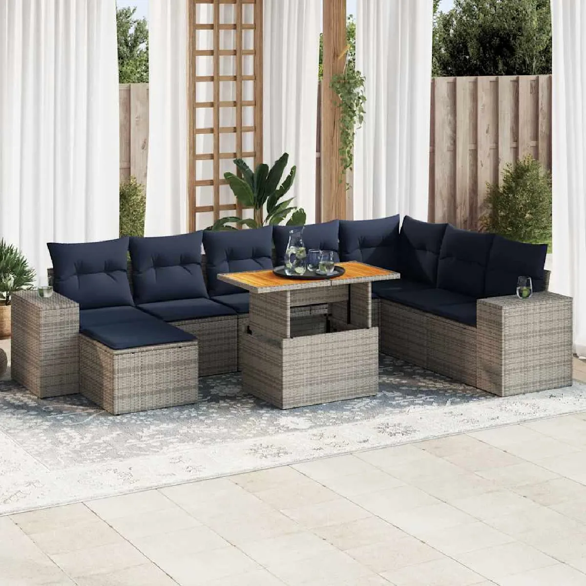 vidaXL Salon de jardin 9 pcs avec coussins résine tressée - vue 2
