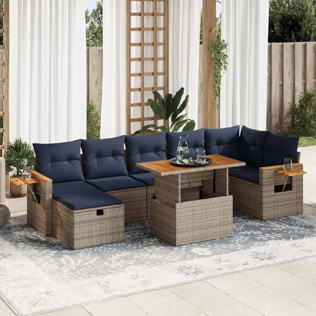 vidaXL Salon de jardin 8pcs avec coussins résine tressée acacia - vue 8