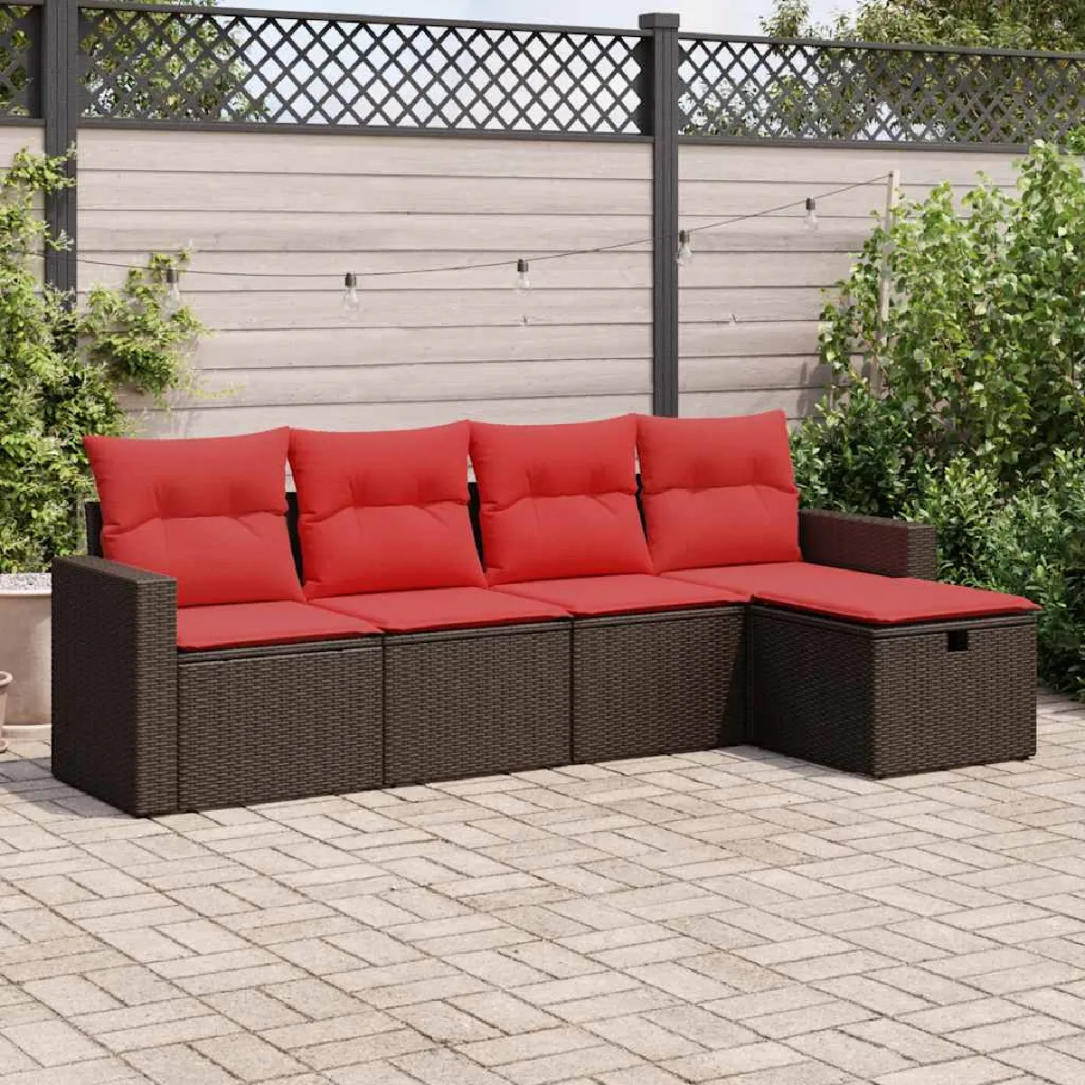 vidaXL Salon de jardin avec coussins 5 pcs marron résine tressée