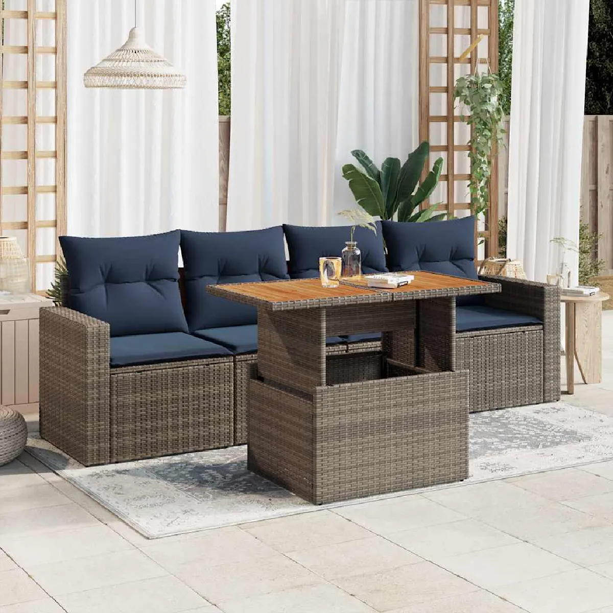 vidaXL Salon de jardin 5 pcs avec coussins résine tressée ensemble de canapés dextérieur ensemble de canapé dangle 3327435 - vue 4