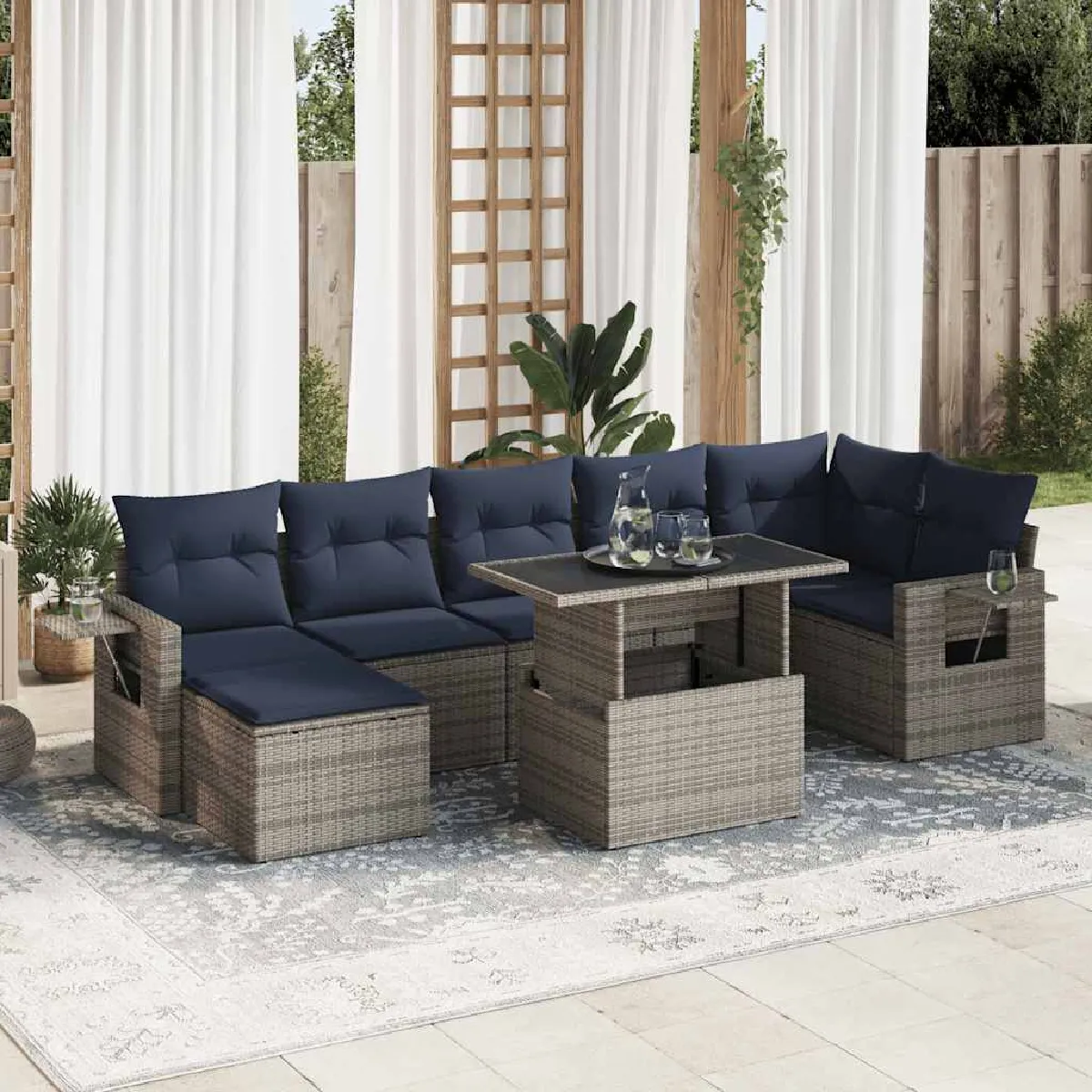 vidaXL Salon de jardin avec coussins 8 pcs résine tressée acacia - vue 3