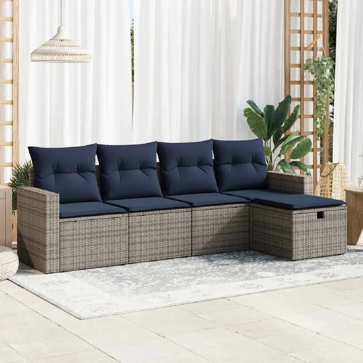 vidaXL Salon de jardin 5 pcs avec coussins gris résine tressée