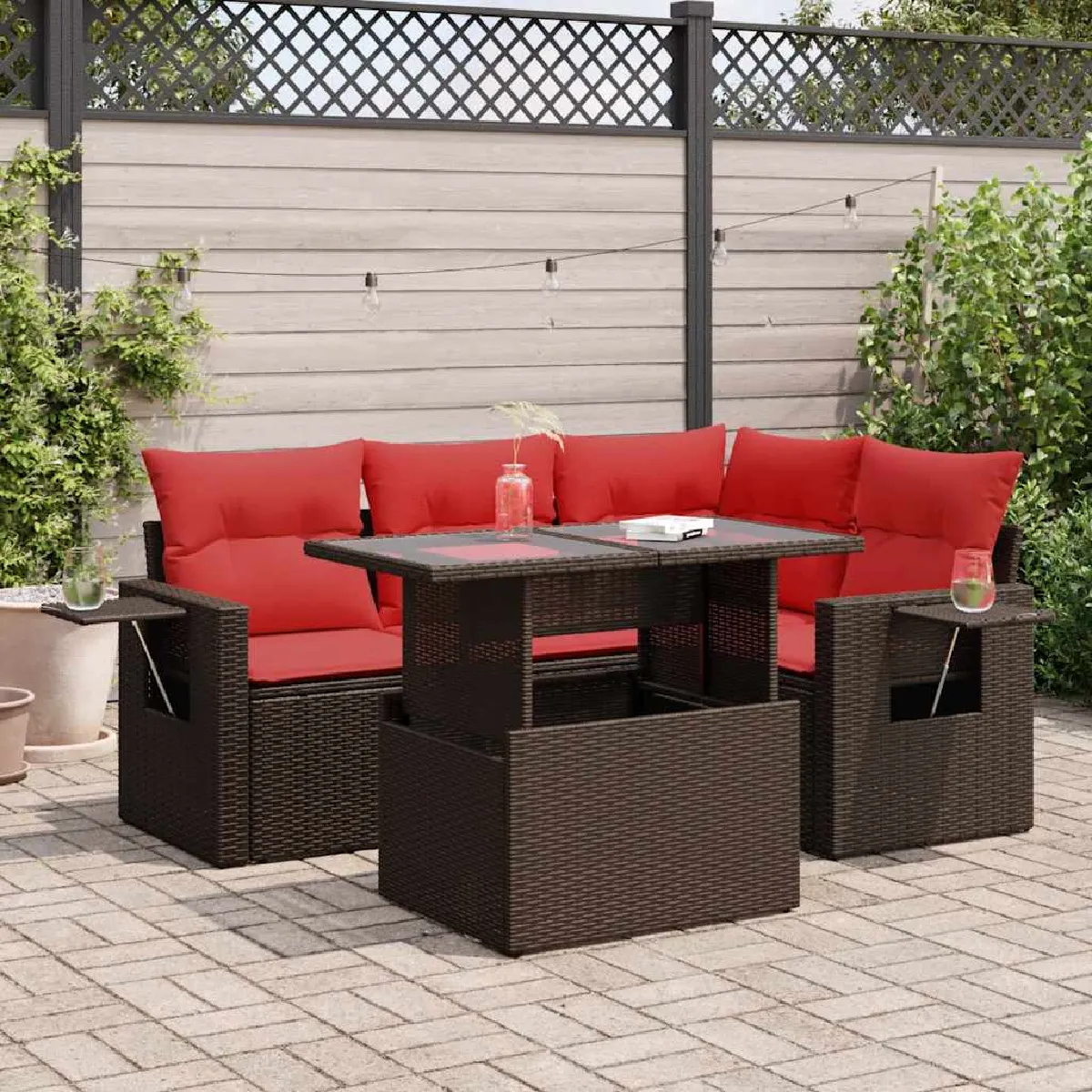vidaXL Salon de jardin 5 pcs avec coussins résine tressée acacia - vue 8