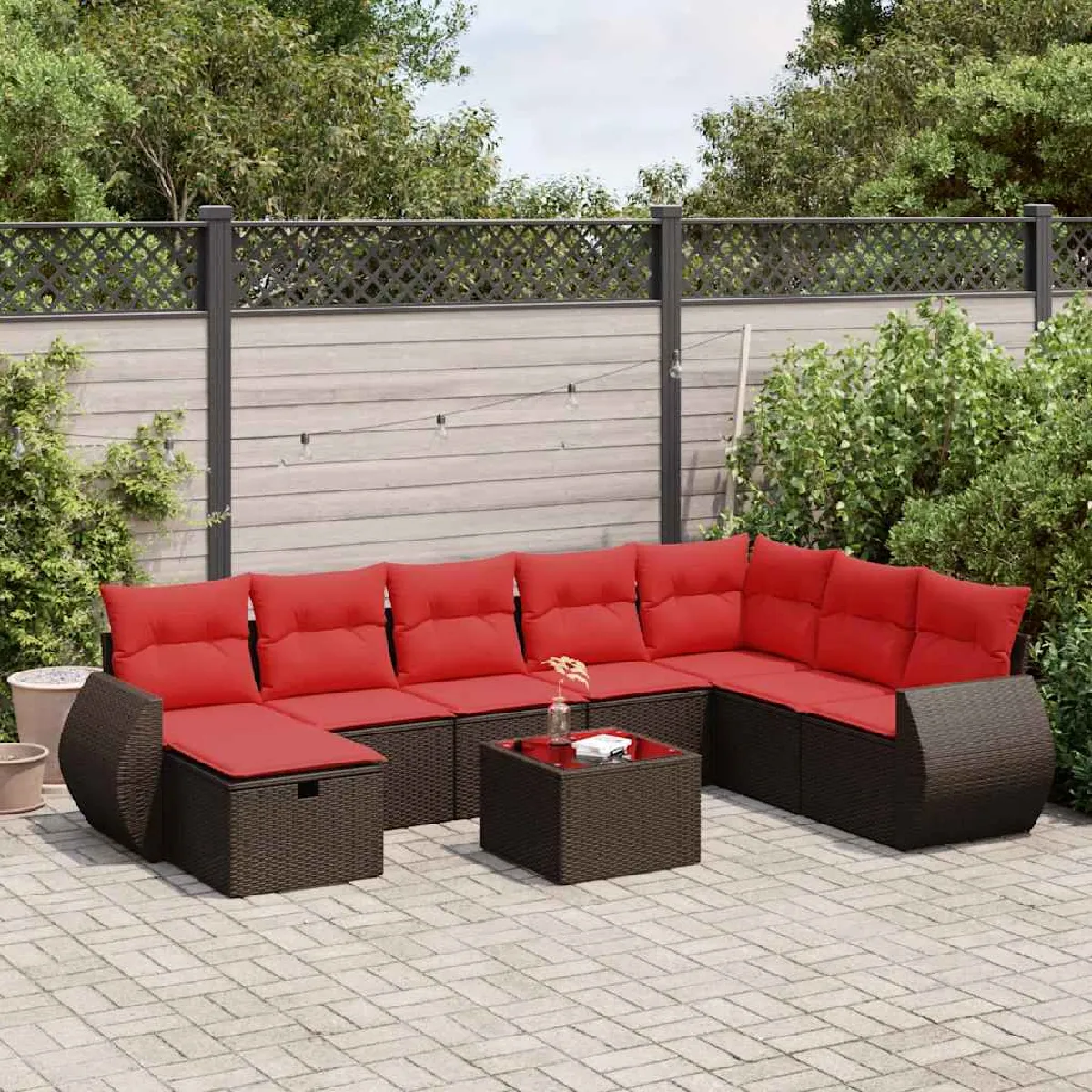 vidaXL Salon de jardin avec coussins 9 pcs résine tressée - vue 9