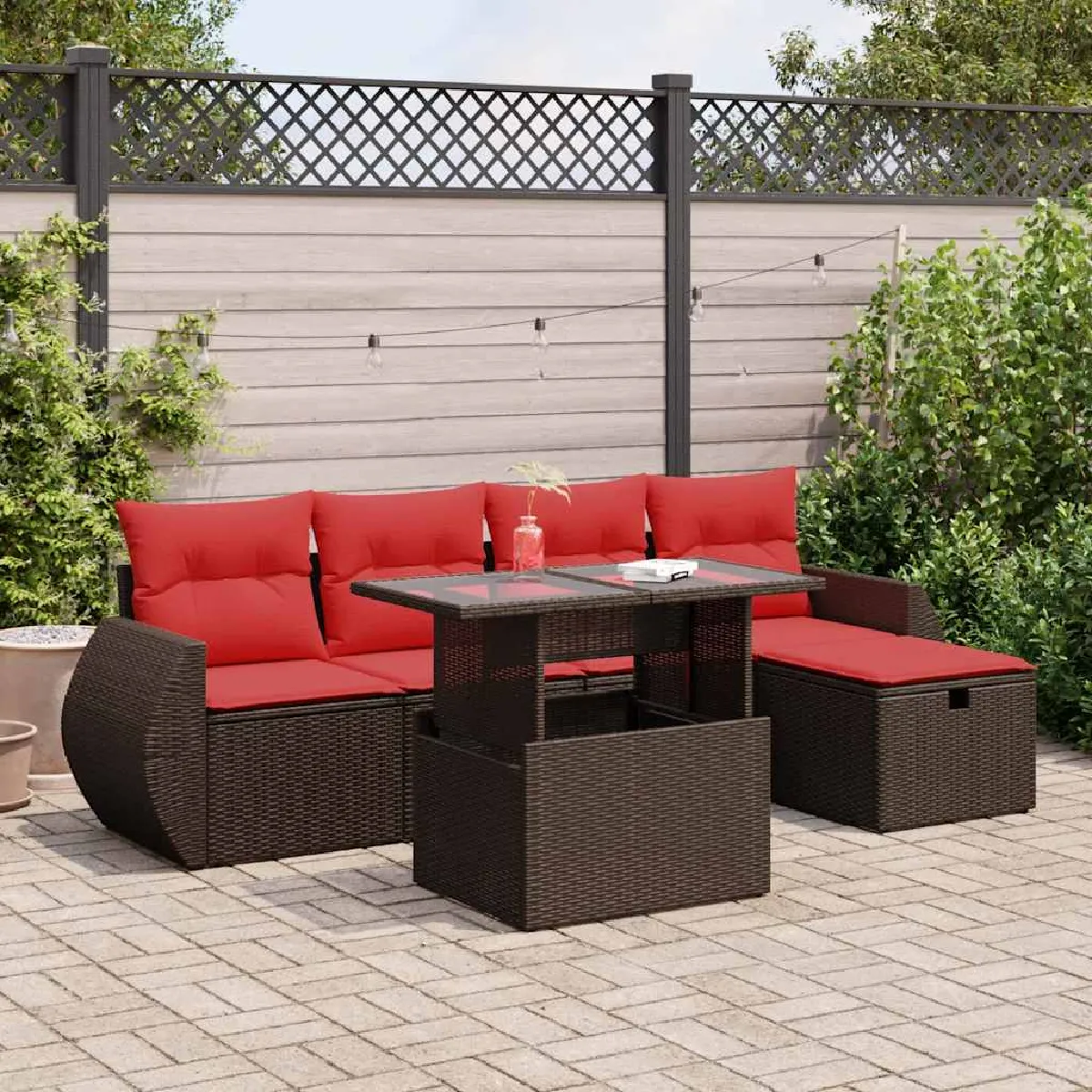 vidaXL Salon de jardin 6 pcs avec coussins résine tressée acacia - vue 6