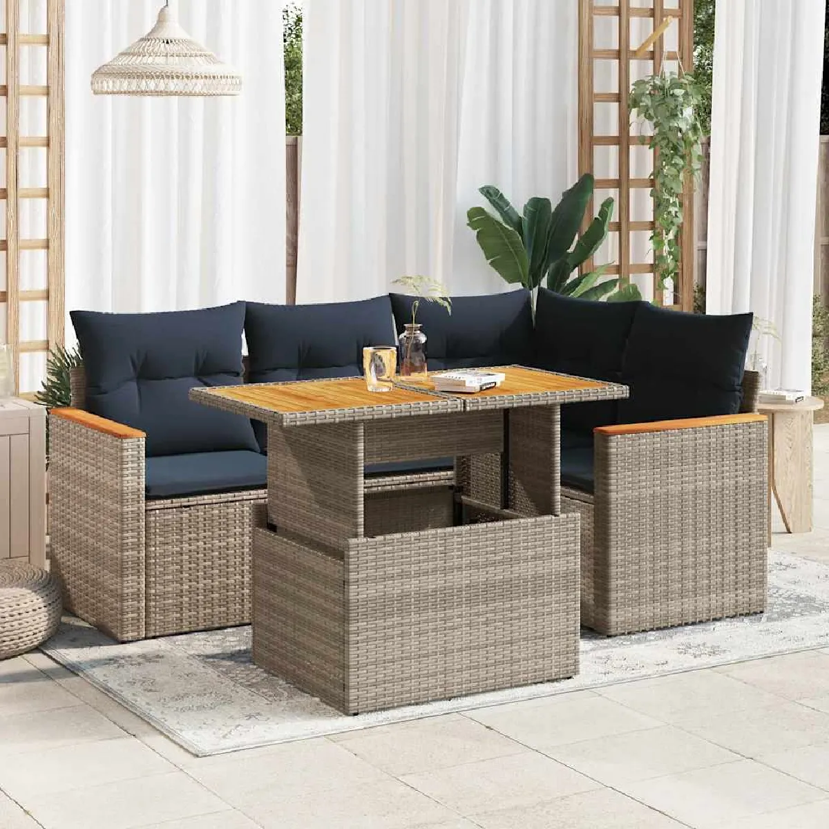 vidaXL Salon de jardin 5 pcs avec coussins résine tressée ensemble de canapés dextérieur ensemble de canapé dangle 3327435 - vue 7
