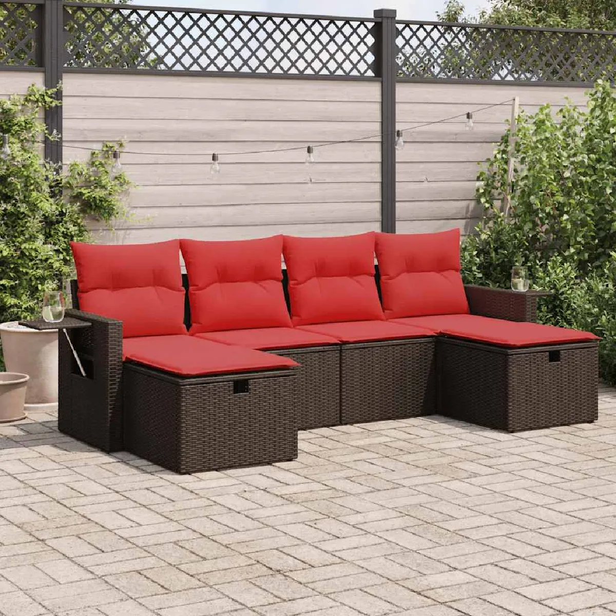 vidaXL Salon de jardin avec coussins 6 pcs marron résine tressée