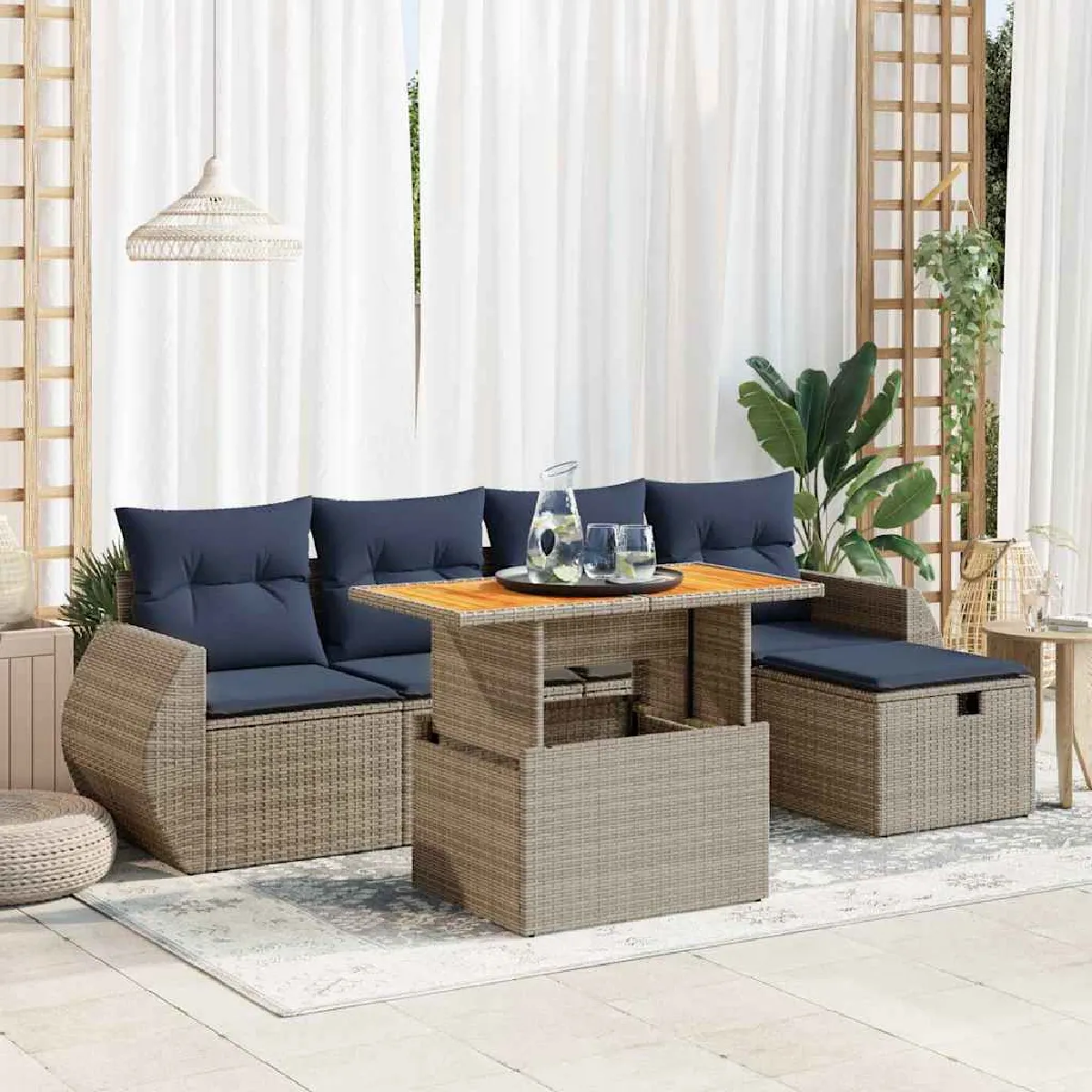 vidaXL Salon de jardin 6 pcs avec coussins résine tressée acacia - vue 4
