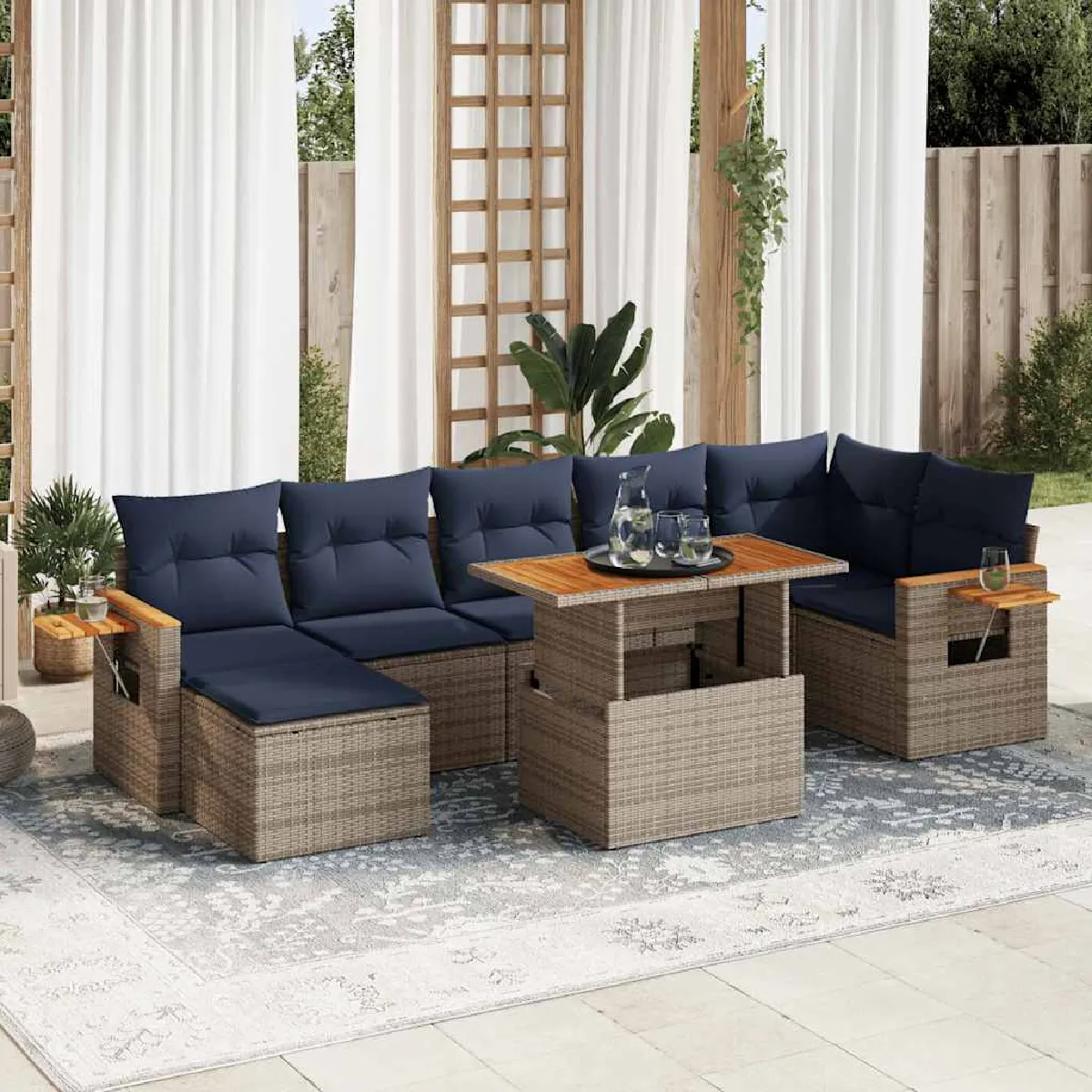 vidaXL Salon de jardin 8pcs avec coussins résine tressée acacia - vue 2