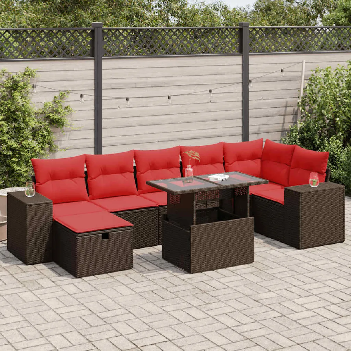 vidaXL Salon de jardin avec coussins 8 pcs résine tressée acacia - vue 2