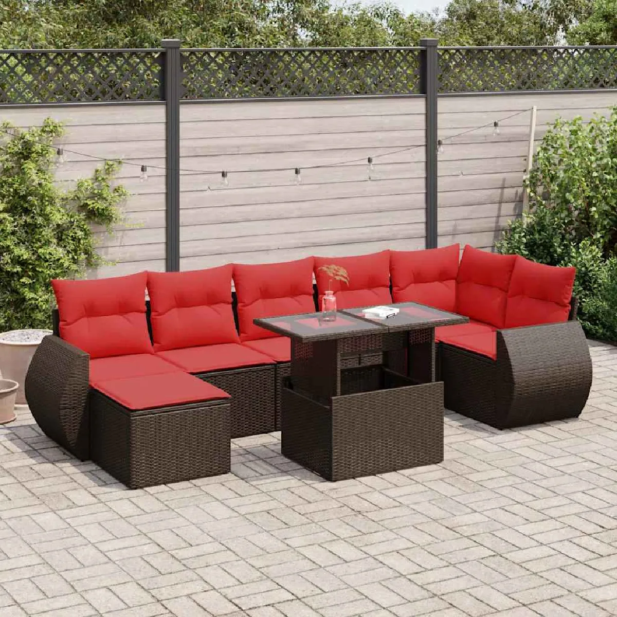vidaXL Salon de jardin 8pcs avec coussins résine tressée acacia - vue 6