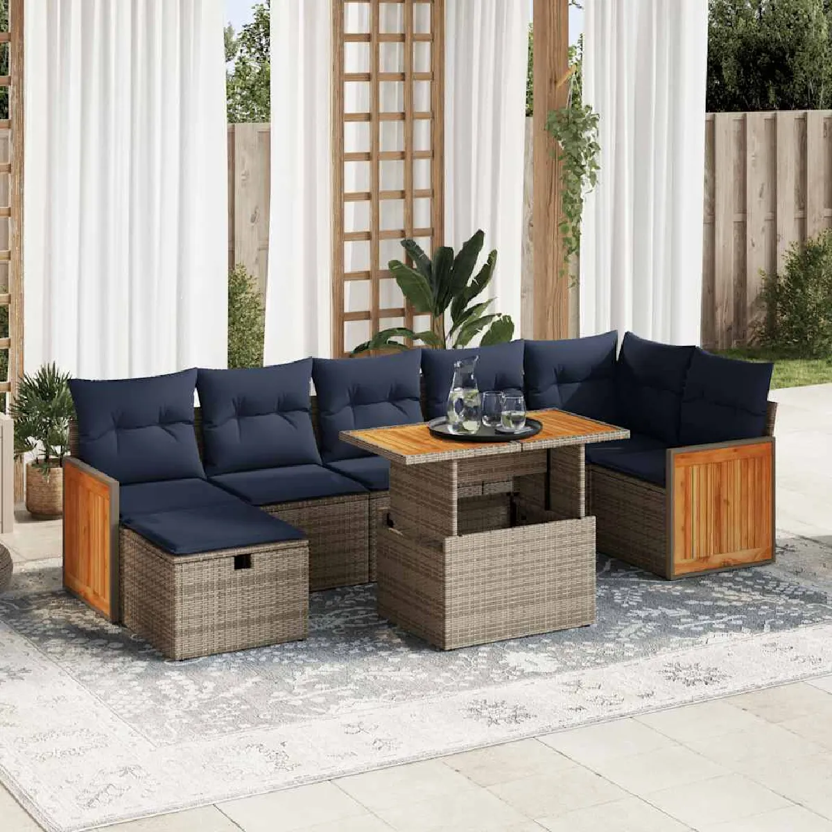 vidaXL Salon de jardin 8pcs avec coussins résine tressée acacia - vue 5