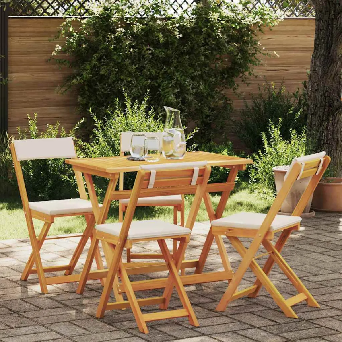 vidaXL Ensemble Bistro Pliable 5 Pièces avec Coussins en Bois Massif d'Acacia