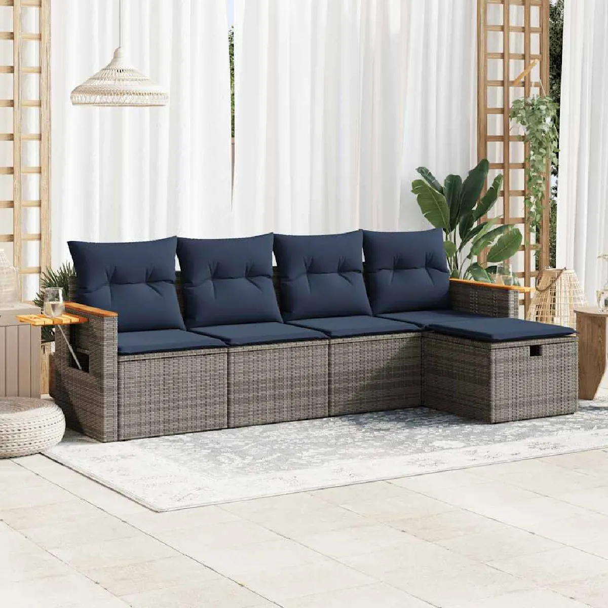 vidaXL Salon de jardin 5 pcs avec coussins résine tressée ensemble de canapés dextérieur ensemble de canapé dangle 3327435 - vue 6