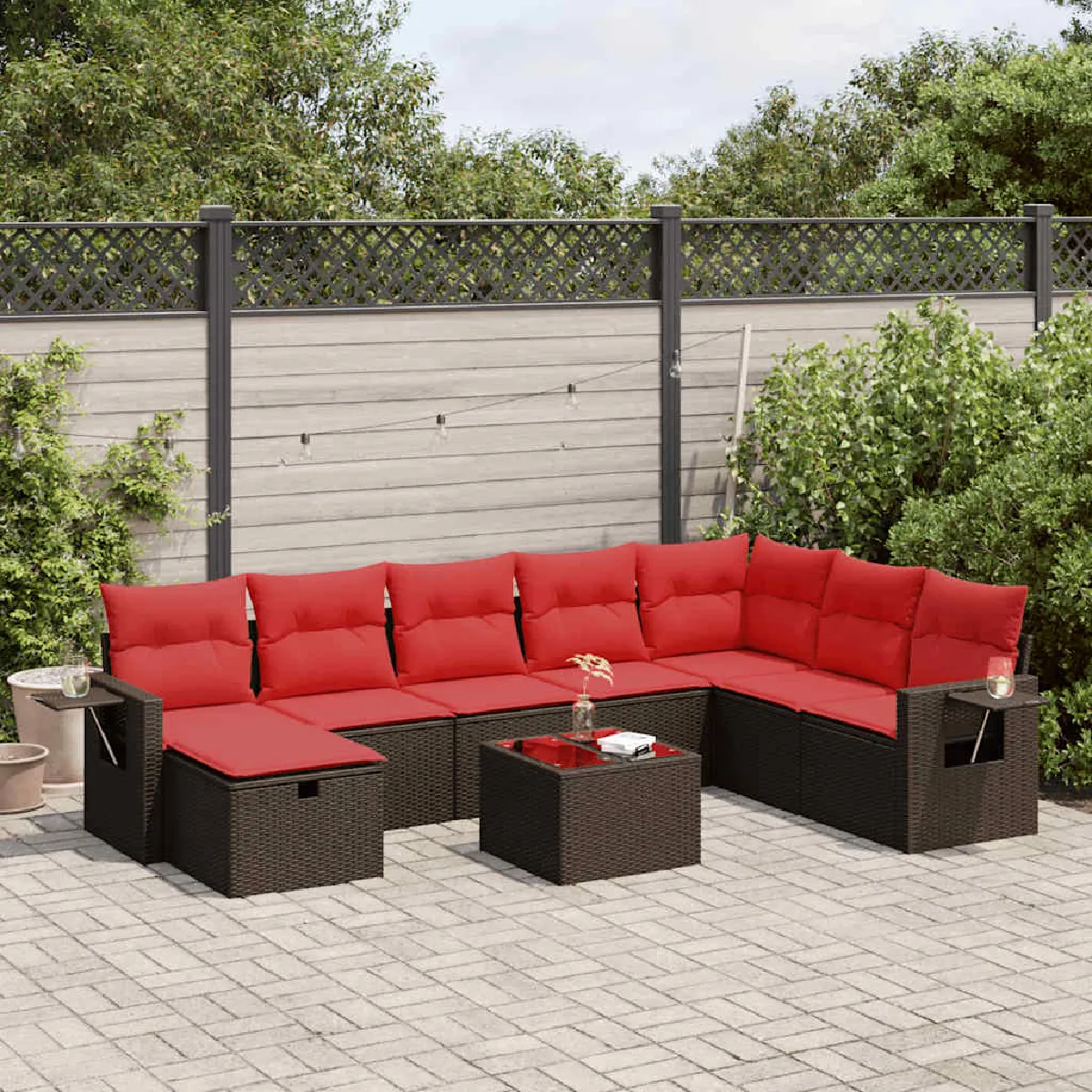 vidaXL Salon de jardin avec coussins 9 pcs résine tressée - vue 9