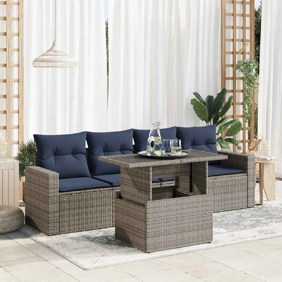 vidaXL Salon de jardin 5 pcs avec coussins résine tressée acacia - vue 10