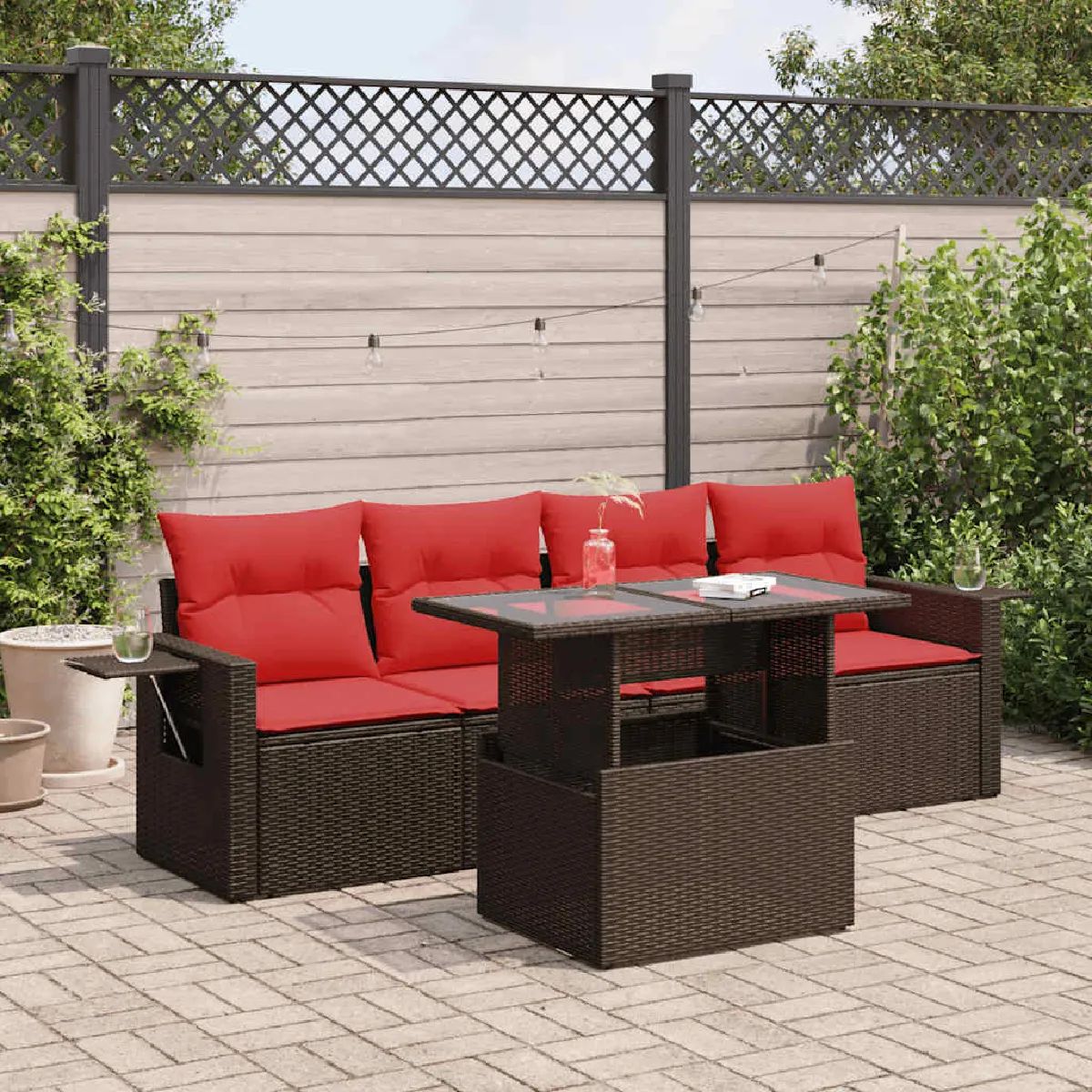 vidaXL Salon de jardin 5 pcs avec coussins résine tressée acacia - vue 5