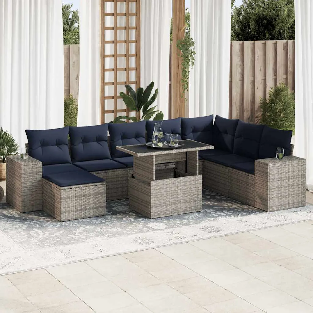 vidaXL Salon de jardin avec coussins 9 pcs résine tressée acacia - vue 10