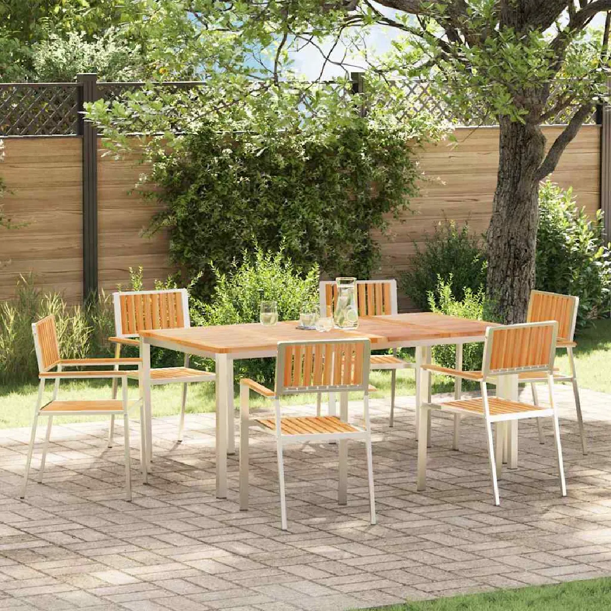 vidaXL Ensemble de repas extérieur 7 pcs Bois de teck massif - vue 3