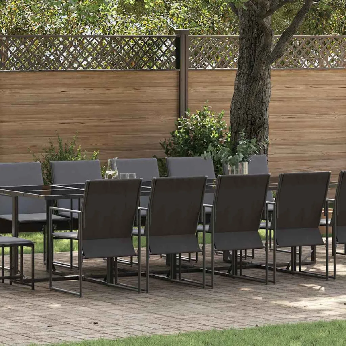 vidaXL Ensemble de salle à manger de jardin de 19 pièces avec coussins Acier et Rattan synthétique - vue 2