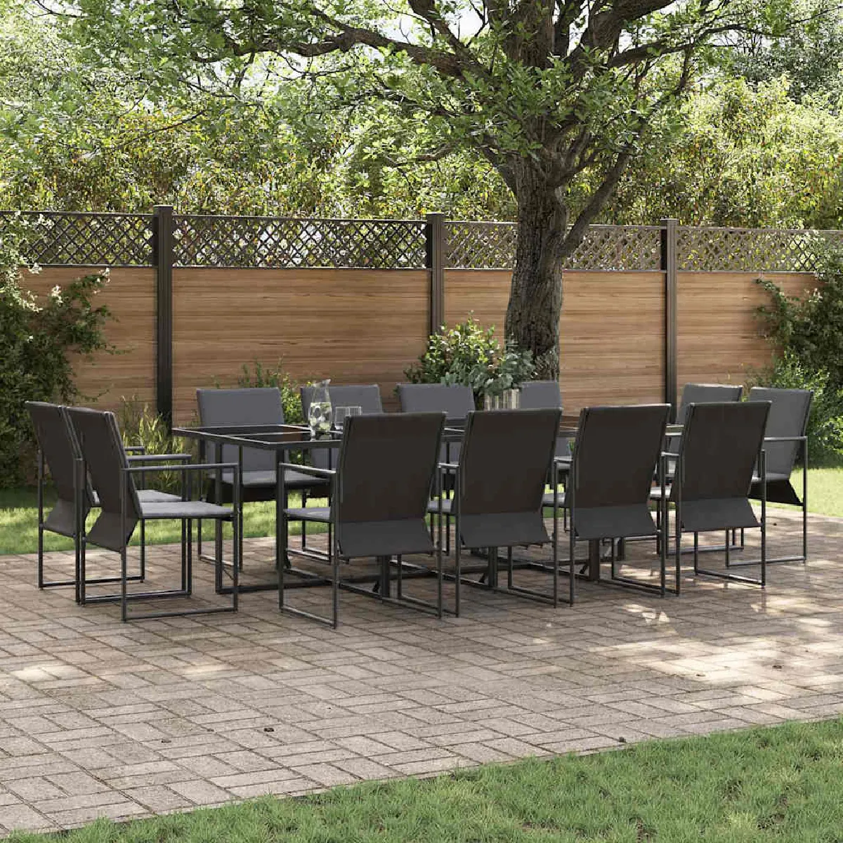 vidaXL Ensemble de jardin pour manger de 16 pièces avec des coussins en acier et en textilène - vue 2