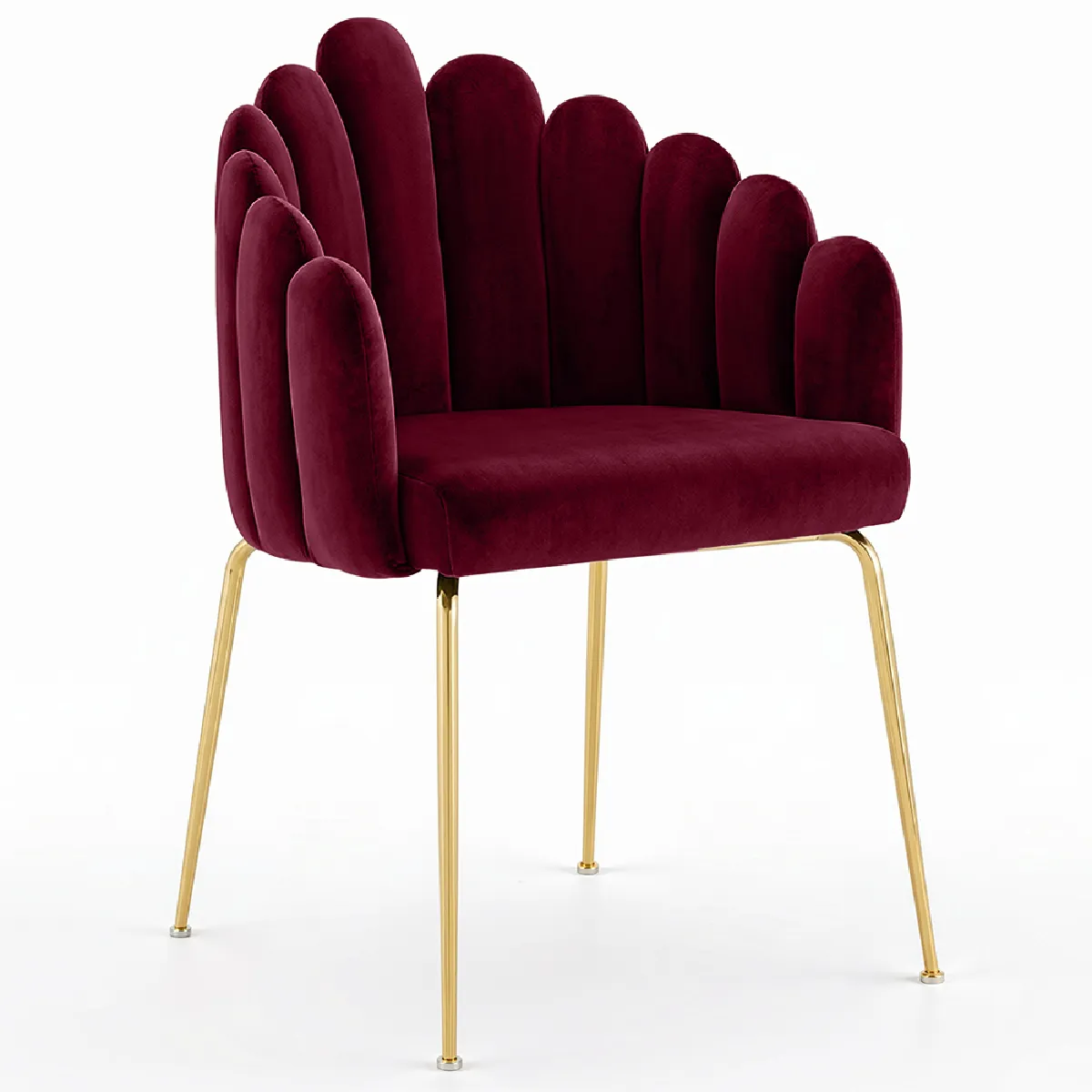 Chaise de Salle à Manger Design Coquillage Glam en Velours - Pieds Dorés - Shell Vin