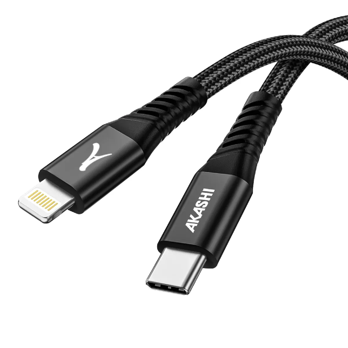 Akashi Noir Cable Renforce Usb Type-C Vers Lightning Mfi Apple - Image 3