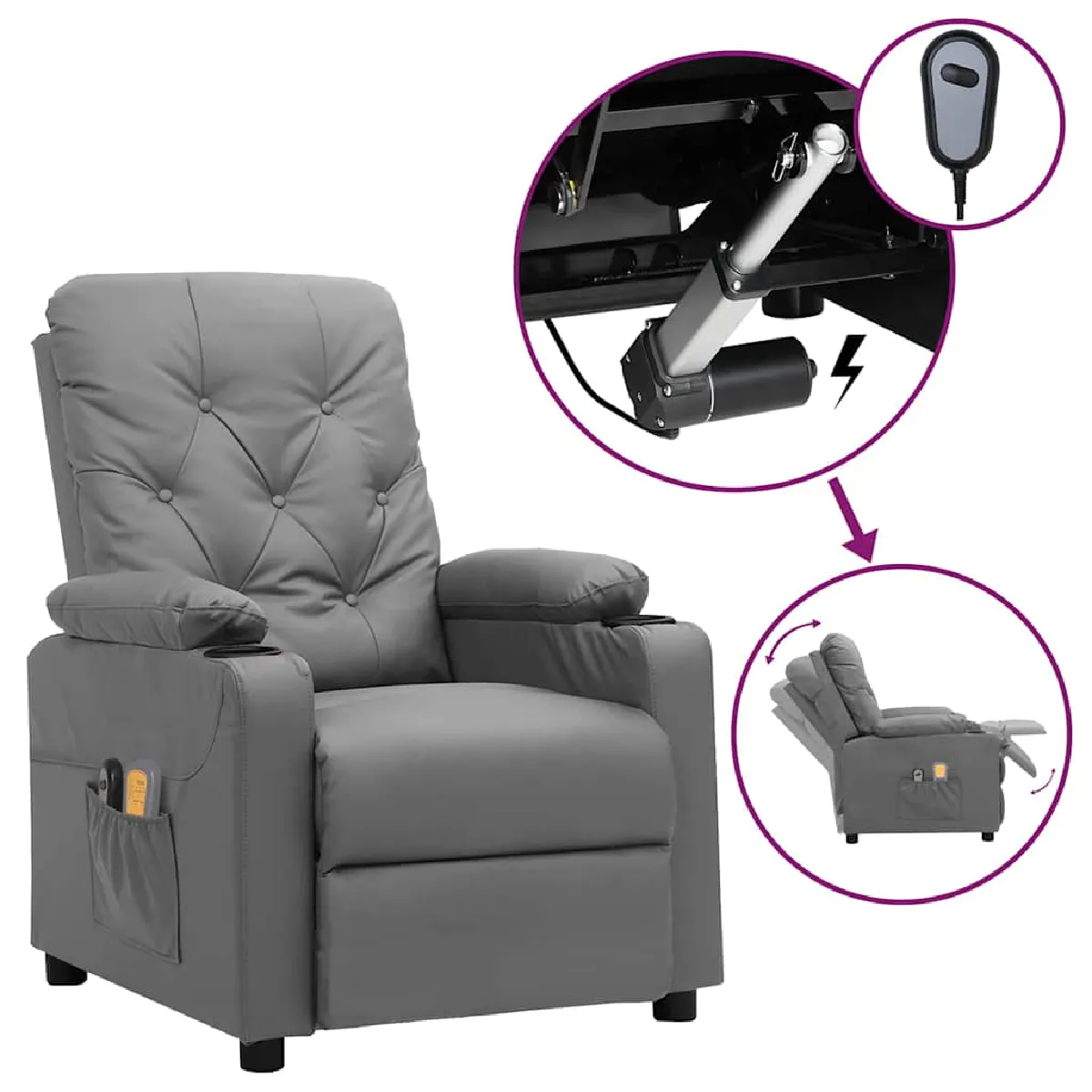 Non Communiqué Gris Vidaxl Fauteuil De Massage Électrique Similicuir - Image 3