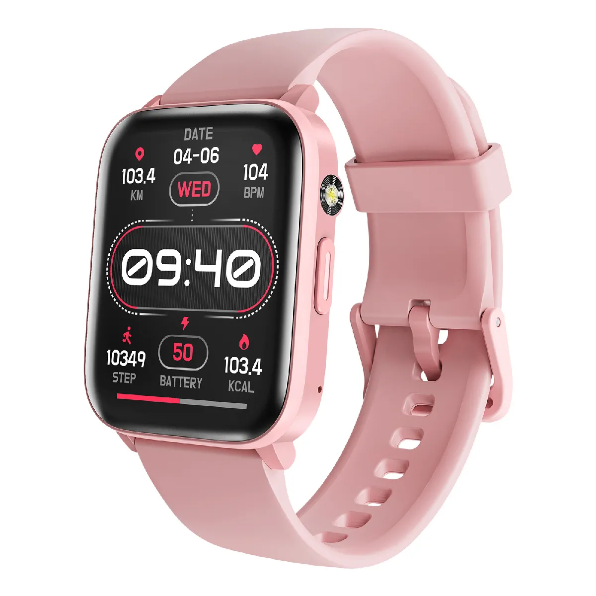 Montre Intelligente T63B - Appels Bluetooth, Mesure Fréquence Cardiaque et Oxymétrie, Lampe Torche, Étanche, rose