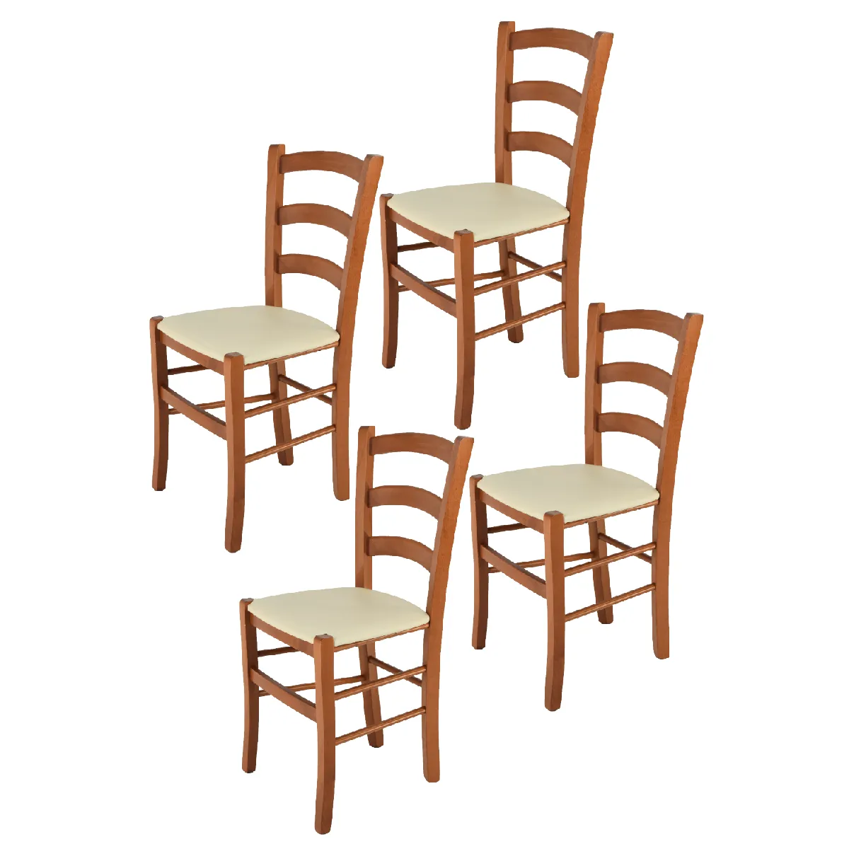 Tommychairs - Set 4 Chaises VENICE Structure en hêtre peindré en cerisier et assise en faux cuir ivoire