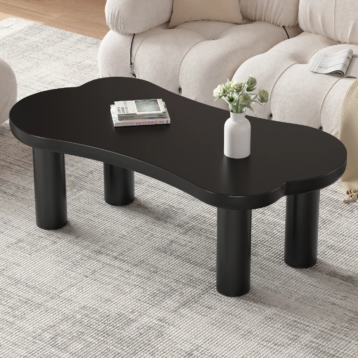 Comparer les prix de Roomfitters Table basse forme os 113x58x40,5 cm, plateau MDF, pieds PVC avec feutrine, Noir