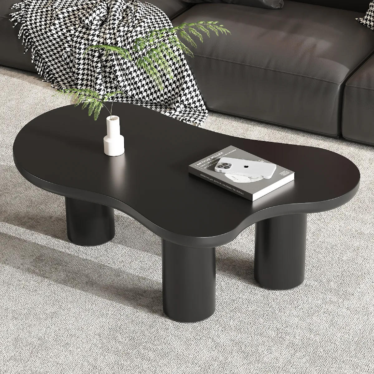 Meilleurs prix pour Roomfitters Table basse nuage 107x66x40,5 cm, plateau MDF et pieds PVC avec feutrine intégrée, Noir