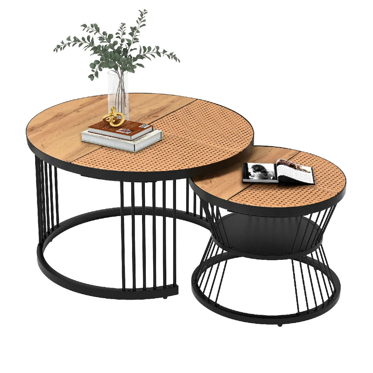 Meilleurs prix pour Roomfitters Lot de 2 tables rondes, style gigogne, pour chambre ou balcon, design empilable, Marron