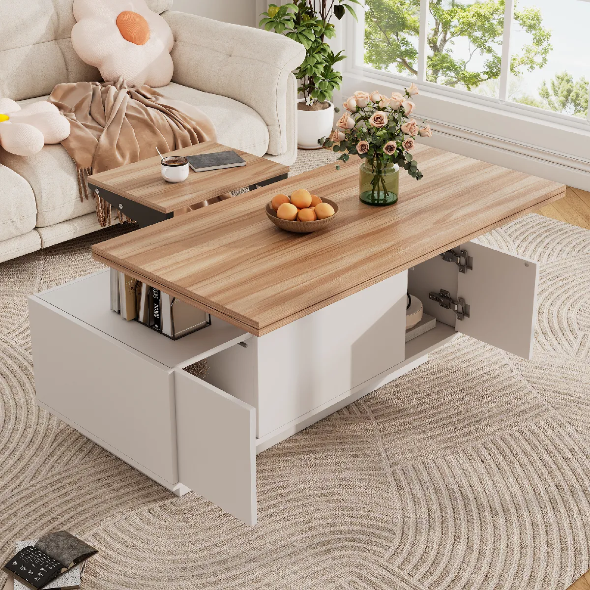 Comparer les prix de Roomfitters Table basse double levage, avec rangement caché, jusqu’à 50 kg de charge, Chêne