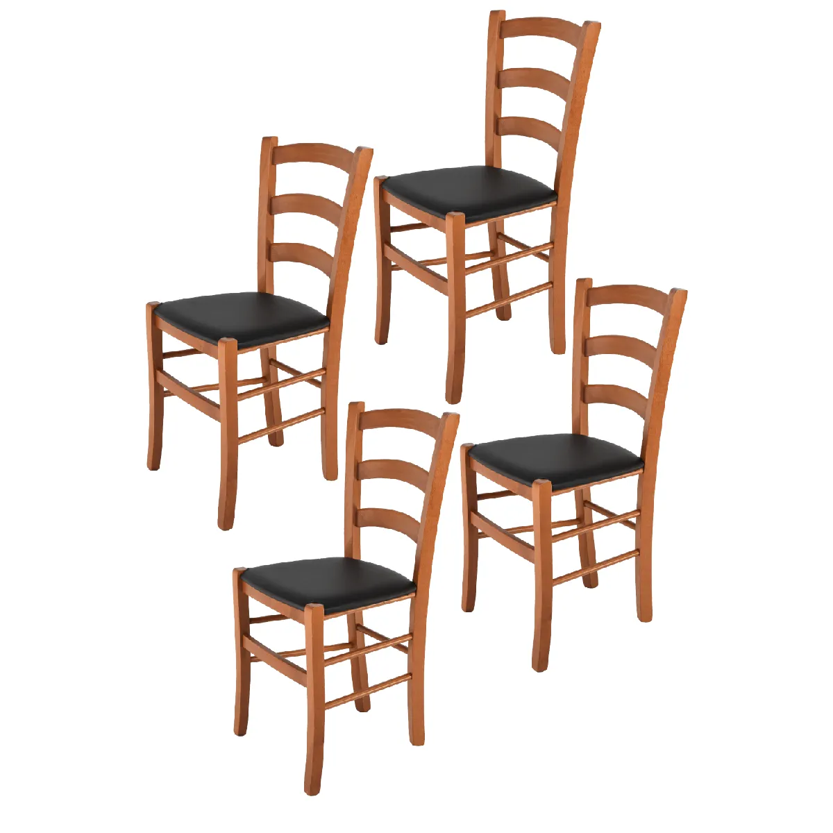 Tommychairs - Set 4 Chaises VENICE Structure en hêtre peindré en cerisier et assise en faux cuir noir